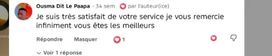 Commentaire Facebook authentique d'un client Djelia, tel qu'affiché sur Facebook